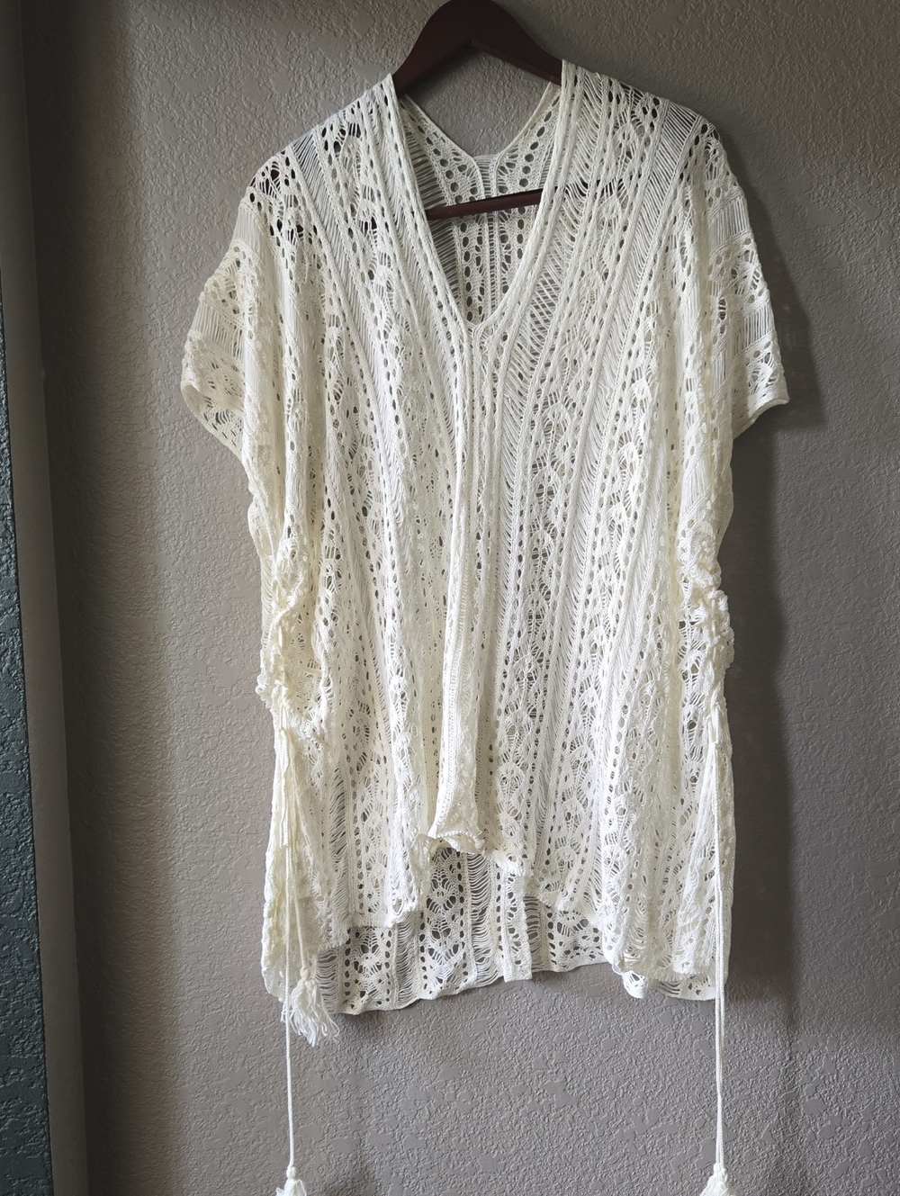 Women's Cream Crochet Open-Knit Swim Civer Up